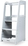 dadada Toddler Tower - Kids Step Stool with Safety Rail - Adjustable Montessori Step Stool for Kids - Toddler Learning Tower with Protection - Kitchen Toddler Step Stool - Light Gray