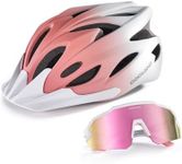 Odoland Adult Bike Helmet with Cycling Sunglasses,Bicycle Helmet Mountain Road Bike Cycling Certified Lightweight Adjustable Helmets for Men Women,Gradient Pink