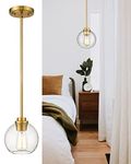 Audickic Pendant Lights Kitchen Island, Modern Gold Pendant Light with Clear Glass Globe Shade, Farmhouse Hanging Light Fixtures for Dining Room Entryway, AD-22280-1P-GD-C