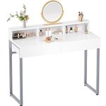 GreenForest Vanity Desk with 2 Drawers,White Makeup Desk with 3 Storage Spaces,31.5inch Small Desk for Bedroom with Metal Silver Legs,Morden Computer Desk Home Office Desk,No Mirror