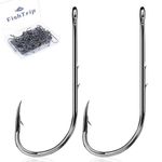 FishTrip Baitholder Hooks Fishing Offset- 100pcs Bait Holder Fish Hook Double Barbed/Long Shank/Closed Eye/Black for Fishing Rigs Freshwater Saltwater 4/0