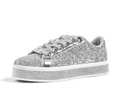 LUCKY STEP Women's Platform Glitter Sneakers | Sparkly Bling Shiny Dressy Bedazzled Wedding Bridal Fashion Walking Shoes (Silver, 9US-40EU-7UK)