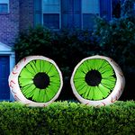 Joiedomi 2 Pack Huge Halloween Inflatable Green Eyeball LED Light Up Bloodcharge Eyeballs Blow Up Yard Decoration for Halloween Party Indoor, Outdoor, Garden, Lawn, Yard Decoration (3 Ft Diameter)