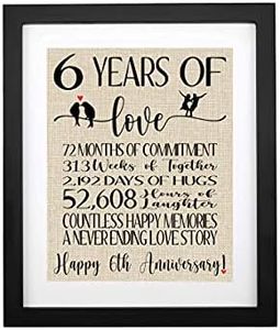 TOBOHU 6 Years of Love Burlap Print with Frame, Gifts for Husband Wife 6th Wedding Anniversary, Romantic Anniversary Decoration, Gifts for Couple 6 Years Anniversary