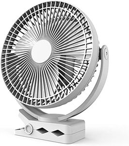 10000mAh 8-Inch Rechargeable Battery Operated Clip on Fan, 4 Speeds Fast Aiflow USB Fan, Sturdy Clamp Portable for Outdoor Camper Golf Cart or Indoor Gym Treadmill Personal Office Desk - White