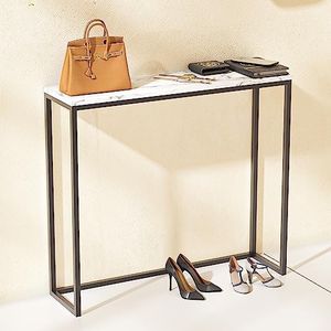 Tilly Lin Modern Accent Faux Marble Console Table Black Metal Frame for Hallway Entryway Living Room Entrance Hall Furniture Carrara