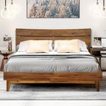 Acacia Aurora 14 Inch Wood Platform Bed, Bed Frame with Headboard, Queen Size, Caramel