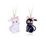 2PCS BFF Necklaces, Cute Moon Mark Cat Pendant Chains Necklaces, Black Cat White Cat Best Friends Forever Necklace for 2, Valentine Friendship Jewelry Gifts for Girls Boys Friends Mother Sisters