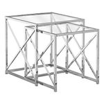 Monarch Specialties I 3441 Nesting Table, Set of 2, Side, End, Accent, Living Room, Bedroom, Metal, Tempered Glass, Chrome, Clear, Contemporary, Modern