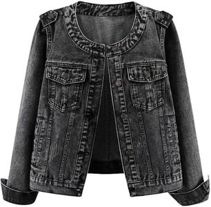 Kedera Jean Jacket for Women Trendy Collarless Button Down Long Sleeve Casual Western Denim Jacket Country Concert Outfits