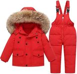 Ski Suits Kids 2-Piece Snowsuits Boys Girls Hooded Puffer Down Jacket + Snow Bib Pants Toddler Winter Outfits Set, 18-24 Months