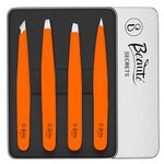 Beauté Secrets Luxury Tweezers Set - Professional Stainless Steel Tweezers, Best Precision Tweezers for Eyebrows - Great Precision for Facial Hair, Ingrown Hair, Splinter, Eyebrow Tweezers (Orange)