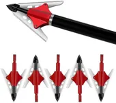PATWING Hunting Broadheads 100 Grain, 6PK Archery Broadheads, Stainless Steel 3 Blades Fixed Blade Broadhead Arrow Tips Compatible with Crossbow and Compound Bow (100 Grain Red)