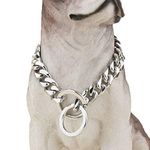 RvPaws Heavy Duty Choke Cuban Chain Dog Collar for Large Dogs - 4 mm, Strong Steel Color Metal Links for Big Breeds - Rottweiler, Pitbull, Mastiff, Cane Corso, Doberman, Great Dane (24 Inch)