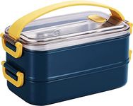 YELONA Bento Lunch Box,2 Stackable Containers for Adults/Kids, Modern Design Tiffin Box with Utensil Set, Leak-Proof Lunchbox for Dining Out, Work, School, Picnic, Office - Navy Blue