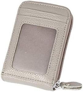 JIUFENG RFID Blocking Card Wallet Genuine Leather Credit Card Cases Cowhide Zipper Coin Purses for Women Men (Gray)