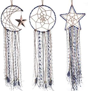 Jetec 3 Pieces Dream Catcher Moon Sun Blue Handmade Modern Dreamcatcher for Wall Hanging Home Decoration