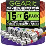 GEARit 15Ft XLR Male to Female Mic Cable - 6 Pack, Balanced Shielded, Multi Colored, Recording Studio, Podcast