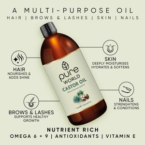 Pure World Natural Castor Oil 1L – Cold Pressed, 100% Pure, Hexane Free