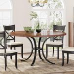 Tribesigns 47" Round Dining Table for 4-6 People, Farmhouse Kitchen Table with Wooden Texture Surface & Pedestal Base, Round Table for Dining Room, Living Room （Only Table） (Brown)