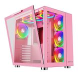 Apevia Prism-Elite-PK Prism Elite Mid Tower ATX Gaming PC Cube Case w/ 7X 120mm PWM ARGB Fans, 366 RGB Modes, Dual Tempered Glass Panels, 360mm Radiator Support, 2X USB3.0, 2X USB 2.0, Pink