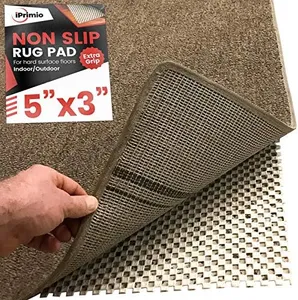 iPrimio Non Slip Area Rug Pad Gripper 5x3 for Bathroom, Indoor, Kitchen and Outdoor Area - Extra Grip for Hard Surface Floors - Carpet Gripper for Hardwood or Tile Floors - Rug Slip Stopper