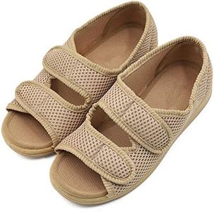 Woman Diabetic Shoes, Extra Wide Width Open Toe Sandals, Adjustable Arthritis Edema Slippers for Elderly Women Beige Size: 5