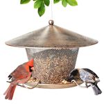 Samhe Bird Feeder for Outdoor Squirrel Proof Weatherproof All Metal Hanging Wild Bird Feeder with 9.8" Roof, 3 LBs Seeds Capacity, Garden Yard Decoration