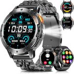 Military Smart Watches for Men with Bluetooth Call, 1.43" AMOLED Smartwatch with Flashlight, IP68 Waterproof, 530mAh Battery, Sleep Monitor, 100+ Sports Modes Fitness Tracker for iOS Android