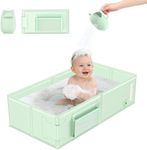YomauiYee Baby Bathtub Green, Converts Shower to Tub, Foldable Toddler Tub with Rinse Cup, No Assembly Easy to Clean, Portable Collapsible Bath Tub for 6M-5Y, Travel Camping Hotel
