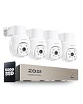 ZOSI 1080p Wired CCTV Camera System, 5MP H.265+ 8CH DVR with 1TB Hard Drive, 4pcs 2MP Pan/Tilt Security Camera 360°View Indoor Outdoor, Human Vehicle Detection, 65ft Night Vision, One Way Audio