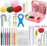 Glarks 53Pcs Crochet Hook Kit, 22Pcs Hooks Crochet Needles with Large-Eye Blunt Needles, Stitch Markers, U-Shaped Scissors with Case Assortment Kit, Crochet Starter Kit (59PCS)