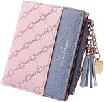 FuninCrea Leather Wallet, PU Small Purses for Women, Bifold Card Holder Small Purse with Zipper Coin Pocket, Multicard Women's Wallets Coin Purse for Cash, Cion, Card, Bill (Pink)