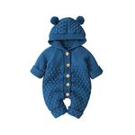 Winmany Newborn Baby Hooded Romper Knitted Snowsuit Bodysuit Overalls Jumpsuit (Blue, 0-6Month)