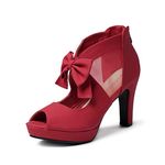 GATUXUS Open Toe Women Platform High Heel Shoes Bows Strappy Sandals (US 9, Red)