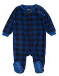 Leveret Boys Girls Kids Footed Fleece Pajama Plaid Black & Navy 6-12 Month