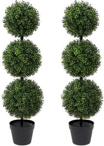 3ft Artificial Boxwood Topiary Tree, Triple Ball Boxwood Greenery Plant, Fake Potted Moulded Trees Perfect Faux Plants for Indoor Outdoor House Home Office Garden Decoration, Set of 2(Milano Leaf)