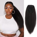 Allyreetress Natural Black Yaki Drawstring Ponytail Extension for Black Women Kinky Staight Up Down Ponytails Synthetic Hair Extensions 20 Inches Clip in (2#)