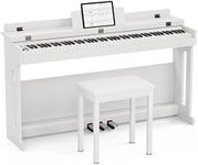 88 Key Hammer Weighted Digital Piano with Bench, UMOMO UMP-716 Beginner Electric Piano Keyboard with USB & MIDI, White