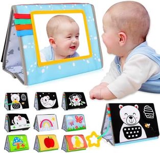 Aboosam Tummy Time Mirror Baby Toys - Black and White High Contrast Baby Visual Stimulating Mirror Toys for Newborn - Montessori Infant Sensory Crinkle Toy for Babies Gifts 0 3 6 9 Months