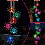 Asbana Solar Powered Wind Spinner Light, 6 Smile Suns with 7 Colors Changing Wind Light, Waterproof Hanging Wind Chime Lamp Mobile Suspended Light for Home Outdoor Garden Lighting Decor