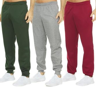 DARESAY Mens 3 Pack Dry Fit Fleece Athletic Workout Jogger Sweatpants for Men with Pockets and Drawstring Size S-3XL