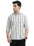 GLORYBOYZ Men's Ivory Black Stripes Shirts for Men Spread Collar Regular Fit Standard Length Full Sleeve Cotton Formal Fashion Casual Stylish Office Wear Button Down Shirts Printed Size XS