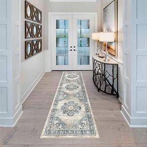 YOUFORTONG Farmhouse Runners for Hallways Soft Kitchen Non Slip Rug with Rubber Backing for Bathroom Washable Non Shedding (Blue , 2X7)