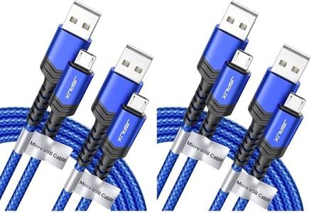 JSAUX Micro USB Cable for Android, (4-Pack 6.6FT) Kindle Charger Cord Replacement, Nylon Braided USB Micro Charging Cable Compatible with Galaxy S7 S6 J7 Edge Note 5, Kindle, MP3-Blue
