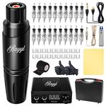 Tattoo Machine Pen Kit- Rayyl,Machine Kit Includes Motor Machine Mini Power Supply Grip Tapes Transfer Paper Fake Skin Foot Pedal and Carrying Case, for Beginners and Artists...