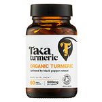 Taka Turmeric, 60 Caps Organic Turmeric with Black Pepper Extract Tumeric Curcumin Supplement, High Strength Tumeric Capsules with Curcumin and Black Pepper, Vegan, Recyclable Packaging