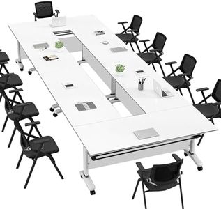 Conference Table, Folding Conference Room Tables With Flip-Top Design, With Caster Rectangular Modular Conference Room Table, for Office Conference Room Training Room 47x20x30in( WxDxH) 6PCS-White