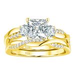 Wuziwen Princess Cut Bridal Wedding Ring Sets Yellow Gold Plated Twisting Infinity Engagement Rings for Women Sterling Silver Sz 10