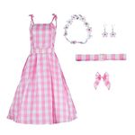 Beloved Doll Cosplay Movie 2023 Inspired Costume Dress for Women Pink Grid Halloween Birthday Party Dress Up